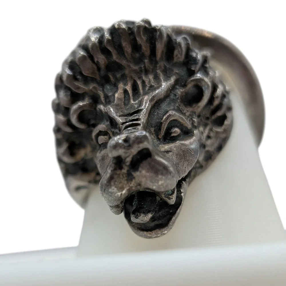 Vintage Mexico‎ Sterling Silver Lion Head Ring Adjustable Signed Mateo MCM